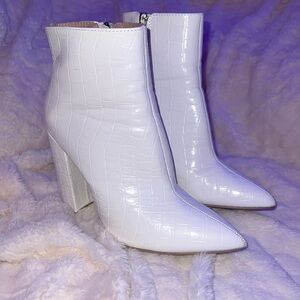 Faux Snake Skin White Boots